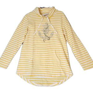 Quacker Factory Nautical Tunic Top Womens M Yellow White Sequins Anchor‎ Beach